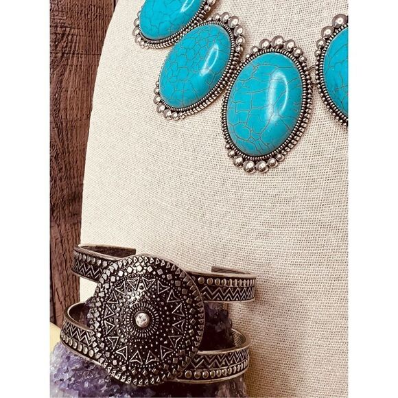 New Fashion Jewelry Set Southwest Faux Turquoise Statement Necklace Matching - Picture 3 of 15